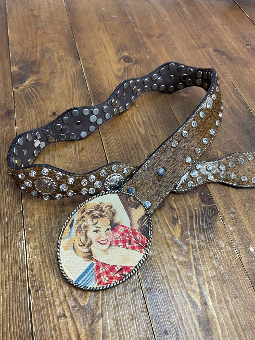 Nocona size medium pony hair calf hair rhinestone western belt